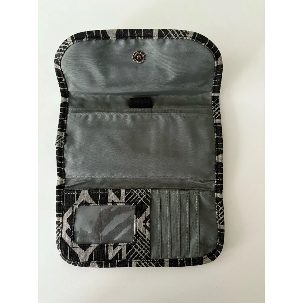 KAVU Trifold One Of A Kind Wallet Canvas Fabric Black Gray Aztec Print Nylon Int